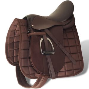 Zirgu seglu / sedlu komplekts 40.64 cm, āda brūni 14 cm 5 piederumi