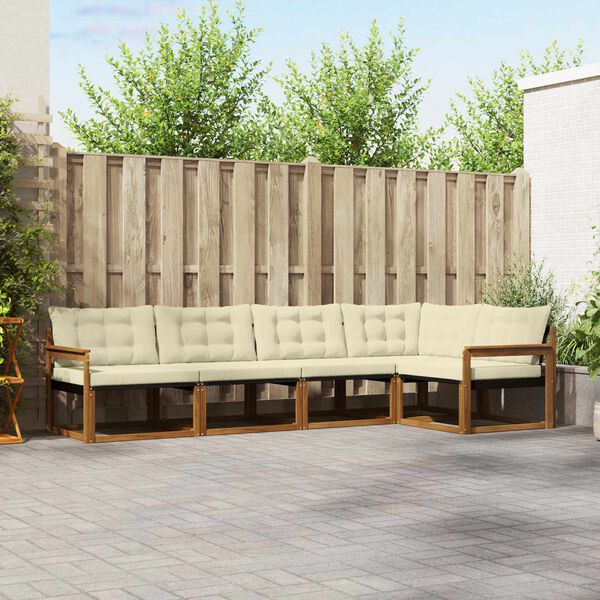 vidaXL Āra dīvānu komplekts ar spilvenu 5 pcs Dabisks un krējuma