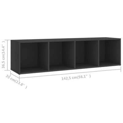 vidaXL TV plaukti, 2 gab., pelēki, 142,5x35x36,5 cm, skaidu plāksne