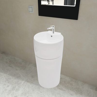 Vannas istabas izlietne ar pjedestālu, keramiska, apaļa, balta