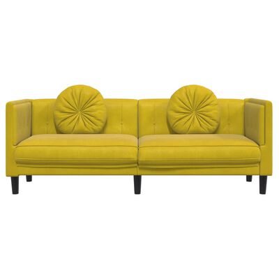 vidaXL trīsvietīgs dīvāns ar matračiem, dzeltens samts