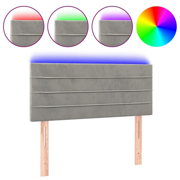 vidaXL gultas galvgalis ar LED, 100x5x78/88 cm, gai&scaron;i pelēks samts