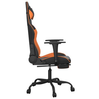 vidaXL datorkrēsls ar kāju balstu, melna, oranža mākslīgā āda
