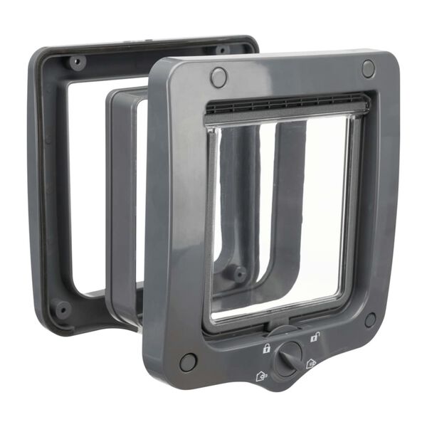 TRIXIE 4-režīmu durvis kaķiem, ar 2 tuneļiem, pelēkas