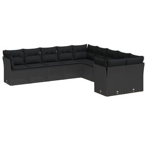 vidaXL Dārza dīvānu komplekts ar spilvenu 13 pcs Melna poliratāns