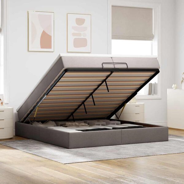 vidaXL Osmaņu gultas rāmis ar matračiem pelēkbrūns 200x200cm audums