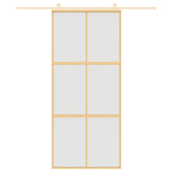vidaXL bīdāmās durvis, zeltainas, 90x205 cm, ESG stikls un alumīnijs