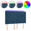vidaXL gultas galvgalis ar LED, 147x16x118/128 cm, tum&scaron;i zils samts