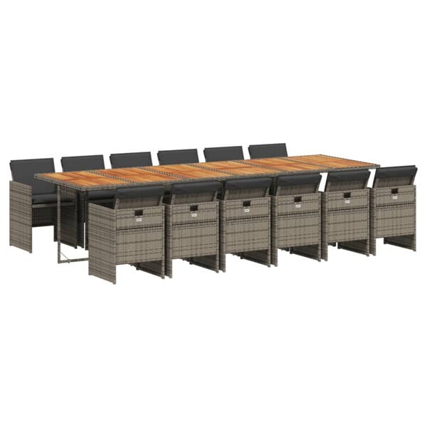 vidaXL 13-daļīgs dārza mēbeļu komplekts ar matračiem, pelēks PE