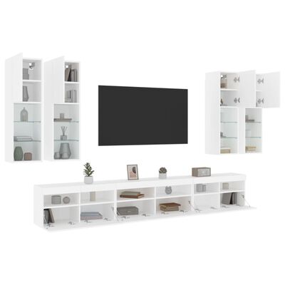 vidaXL TV sienas skapīši ar LED, 7 gab., balti