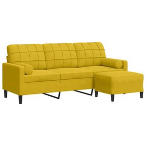 vidaXL trīsvietīgs dīvāns ar kājsoliņu, 180 cm, dzeltens samts