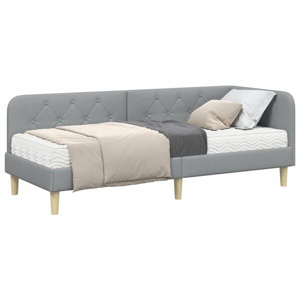 vidaXL Stūra gultas rāmis ar matraci Gaiši pelēks 80 x 200 cm audums