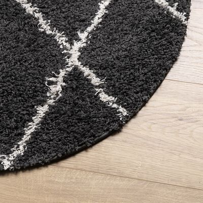 vidaXL paklājs PAMPLONA, Ø 100 cm, Shaggy, moderns, melns ar krēmkrāsu