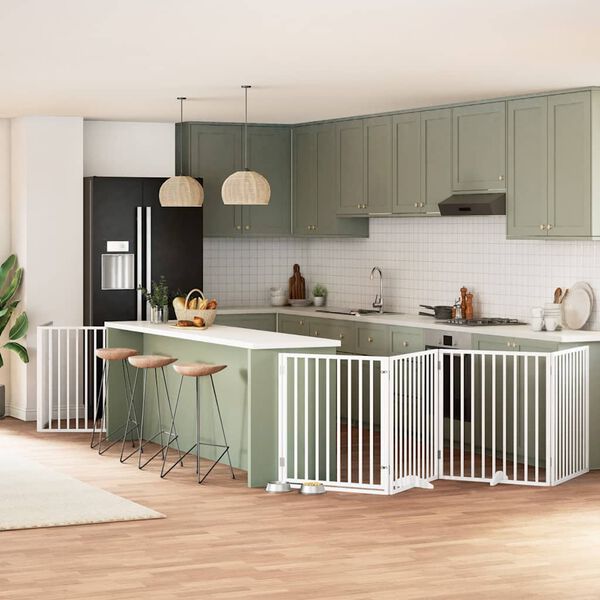 vidaXL suņu vārti ar durvīm, salokāmi, 6 paneļi, 480 cm, papeles koks