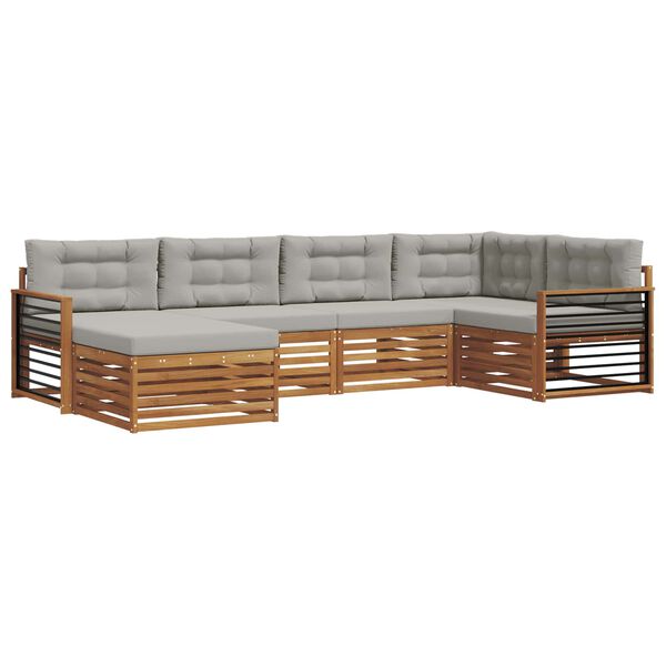 vidaXL Āra dīvānu komplekts ar spilvenu 6 pcs Dabīgs un gai&scaron;i pelēks