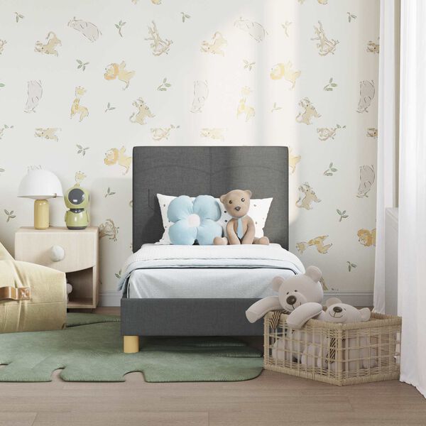 vidaXL Bērnu gultas rāmis ar galvgali Tum&scaron;i pelēks 70 x 140 cm audums