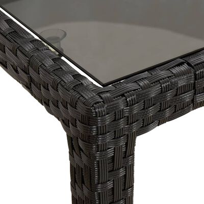 vidaXL dārza galds, 90x90x75 cm, rūdīts stikls, melna PE rotangpalma