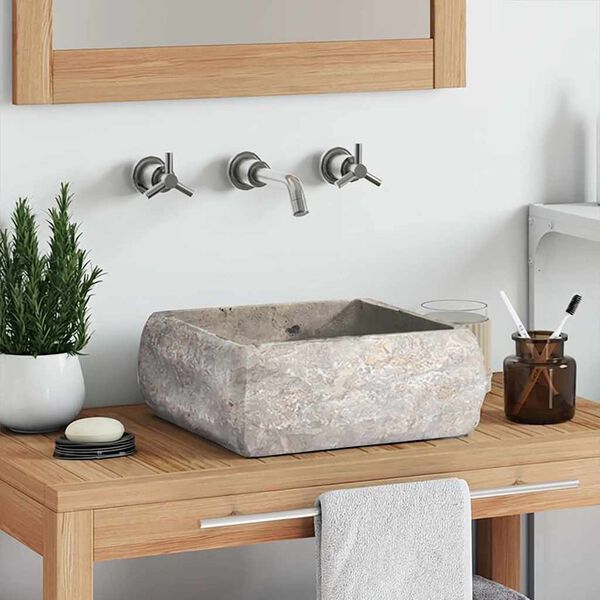 vidaXL izlietne, 30x30x13 cm, pelēks marmors