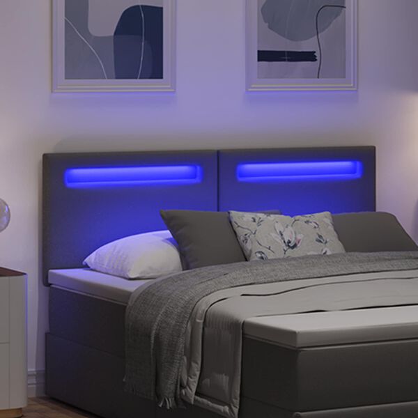 vidaXL LED gultas galva Pelēka 160 cm Mākslīgā āda