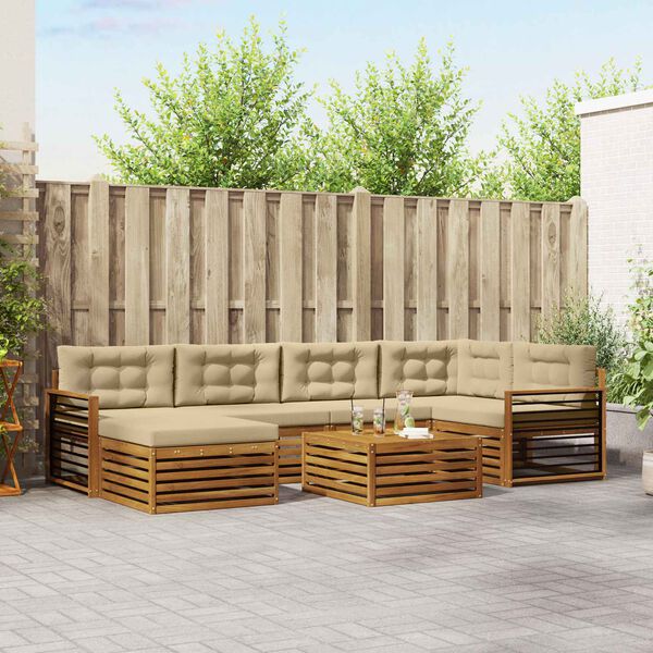 vidaXL Āra dīvānu komplekts ar spilvenu 7 pcs Dabisks un bē&scaron;s