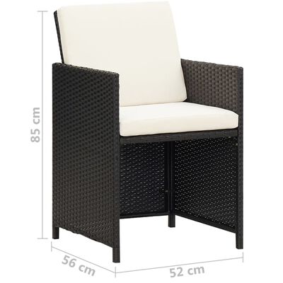 vidaXL dārza krēsli, 2 gb., matrači un spilveni, PE rotangpalma, melni