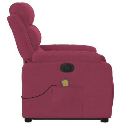 vidaXL elektrisks masāžas krēsls, paceļams/atgāžams, vīnsarkans samts