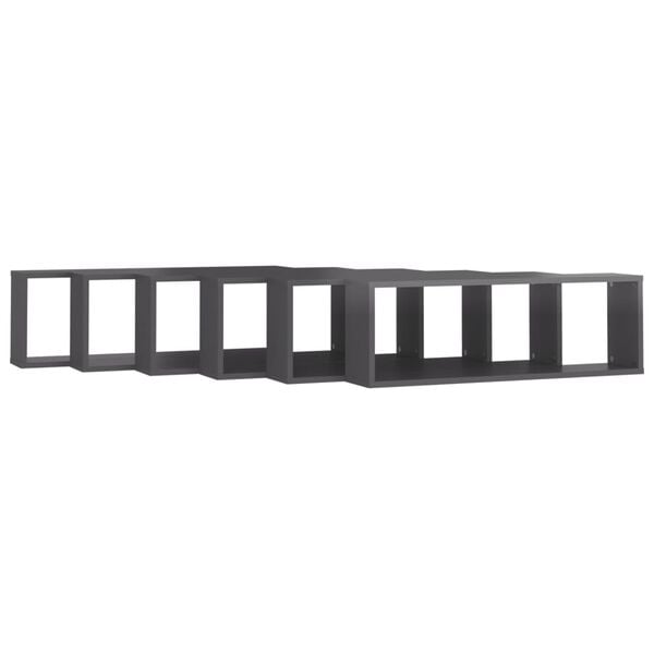 vidaXL sienas plaukti, 6 gab., pelēki, 80x15x26,5cm, inženierijas koks