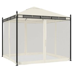 vidaXL dārza nojume ar tīkla sienām, 2,93x2,93 m, tērauds, krēmkrāsas