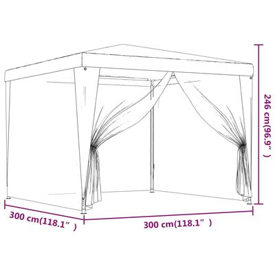 vidaXL svinību telts, ar 4 sieta sienām, 3x3 m, zila, HDPE
