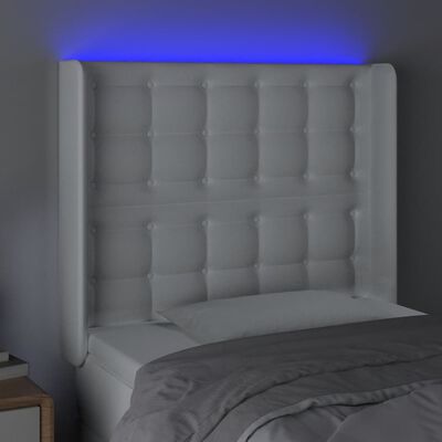 vidaXL gultas galvgalis ar LED, 83x16x118/128 cm, balta mākslīgā āda