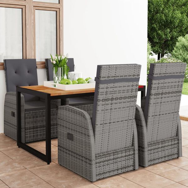 vidaXL 5-daļīgs dārza mēbeļu komplekts, pelēks