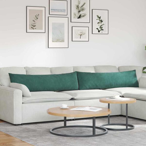 vidaXL Dīvāna spilveni 2 pcs Tum&scaron;i zaļ&scaron; 145 x 40 cm Korduroja audums