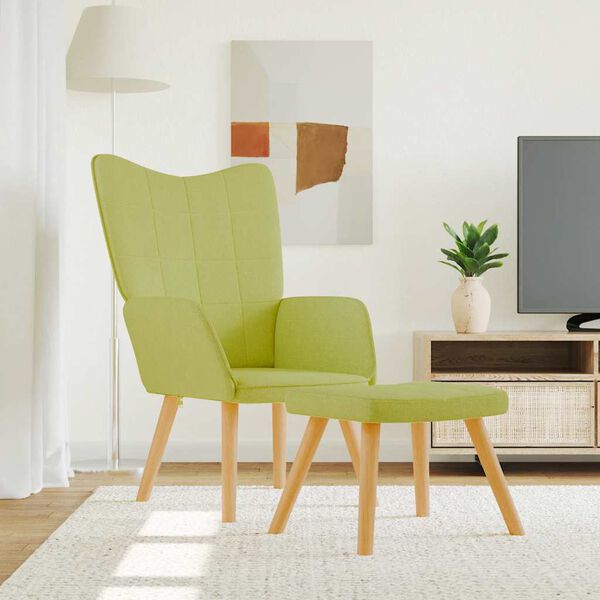 vidaXL atpūtas krēsls ar kāju balstu, zaļ&scaron; audums