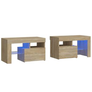 vidaXL naktsskapī&scaron;i ar LED lampiņām, 2 gb., ozola krāsa, 70x36,5x40 cm