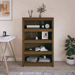 vidaXL grāmatu plaukts, medus brūns, 80x35x126 cm, priedes masīvkoks