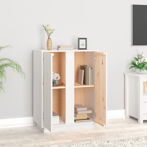 vidaXL kumode, balta, 60x35x80 cm, priedes masīvkoks