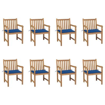 vidaXL dārza krēsli, 8 gab., koši zili matrači, masīvs tīkkoks