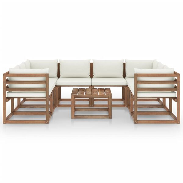 vidaXL 9-daļīgs dārza mēbeļu komplekts ar krēmkrāsas matračiem