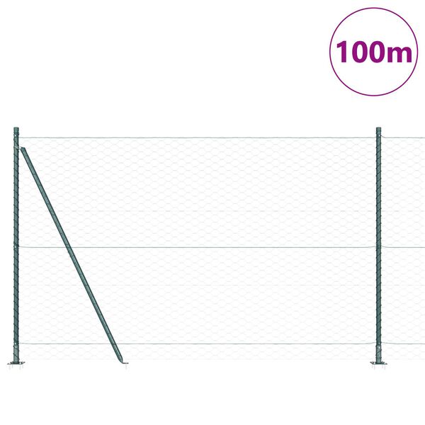 vidaXL Žogs ar stabiem. Zaļa 1.6 x 100 m PVC pārklāts tērauds