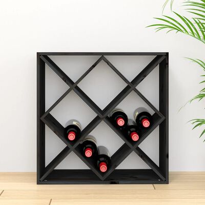 vidaXL vīna pudeļu plaukts, melns, 62x25x62 cm, priedes masīvkoks