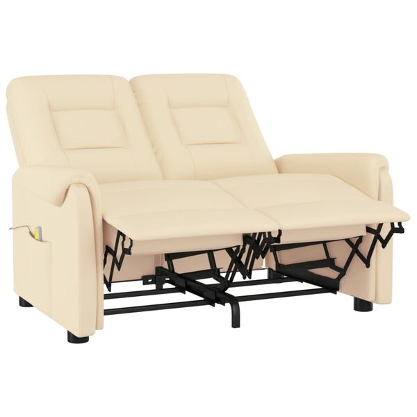 vidaXL divvietīgs masāžas krēsls, atgāžams, krēmkrāsas mākslīgā āda