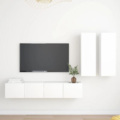 vidaXL 4-daļīgs TV skapīšu komplekts, balts, skaidu plāksne