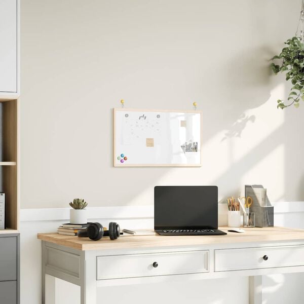 vidaXL magnētiskā baltā tāfele ar masīvkoka rāmi, 60x40 cm