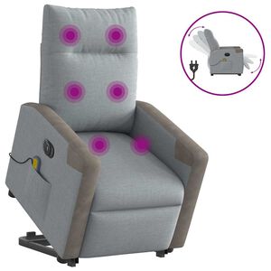 vidaXL elektrisks masāžas krēsls, paceļams, atgāžams, pelēks audums