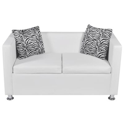 vidaXL dīvāns, divvietīgs, balta mākslīgā āda