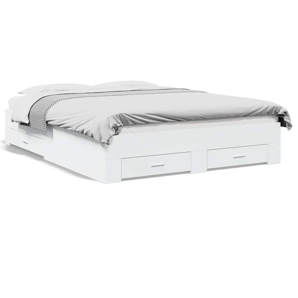 vidaXL gultas rāmis ar atvilktnēm, bez matrača, balts, 150x200 cm