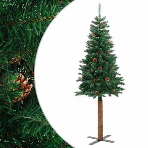 vidaXL Ziemassvētku egle, dabīgs koks un čiekuri, zaļa, 150 cm, PVC