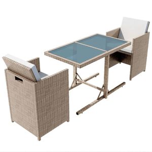 vidaXL 3-daļīgs bistro mēbeļu komplekts ar matračiem, PE pinums, bē&scaron;s