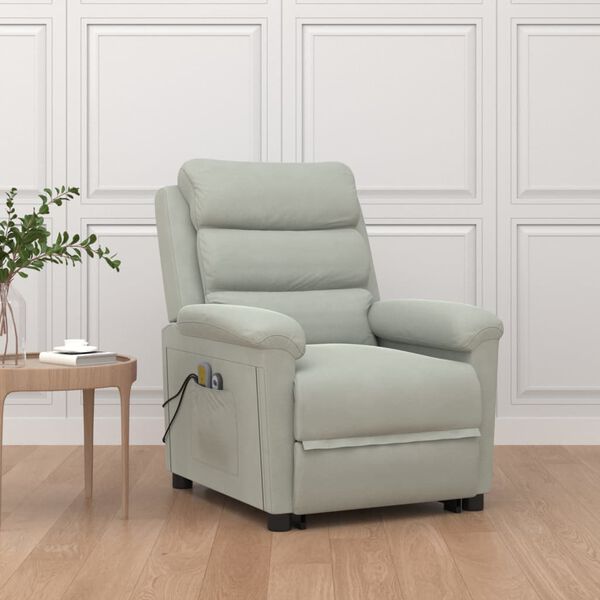 vidaXL masāžas krēsls, paceļams, gaiši pelēks samts