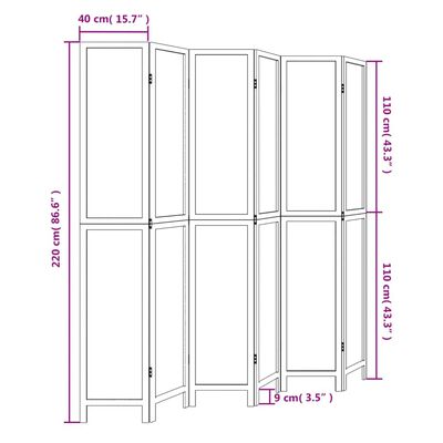 vidaXL 6-paneļu istabas aizslietnis, balts, paulonijas masīvkoks